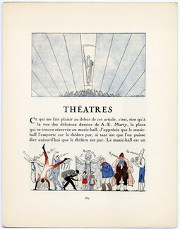 Théâtres, 1924 - A. E. Marty, Little-Tich, Grock Clown, Music Hall. La Gazette du Bon Ton, n°7, Texte par Louis Léon-Martin, 4 pages