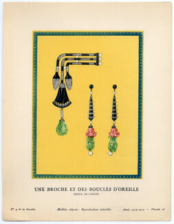 Une Broche et des Boucles d'Oreille, 1924 - Bijoux, de Cartier. La Gazette du Bon Ton, 1924-1925 n°4 — Planche 28