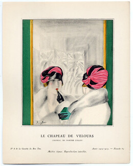 Le Chapeau de Velours, 1925 - Zinoview, Chapeau de Marthe Collot. La Gazette du Bon Ton, 1924-1925 n°8 — Planche 65