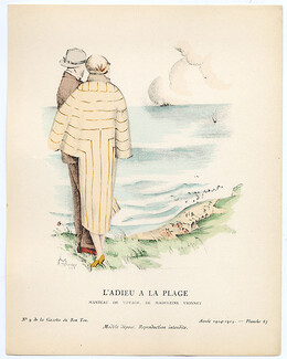 L'Adieu à la Plage, 1925 - Madeleine Rueg, Manteau de voyage, de Madeleine Vionnet. La Gazette du Bon Ton, 1924-1925 n°9 — Planche 67