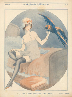 Gottlob 1918 Attractive Girl, Parrot