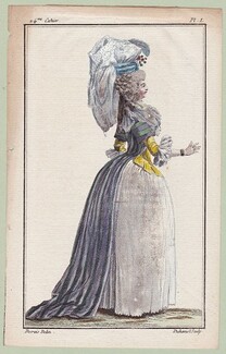 CABINET DES MODES 1786 First French Fashion Magazine 24° Cahier, plate I, Derais