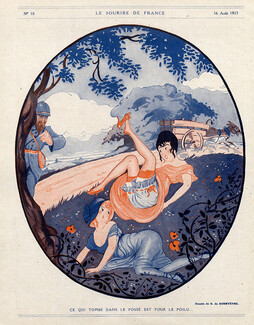 B. de Sommyèvre 1917 Attractive Girl, Falling