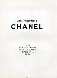 Chanel (Perfumes) 1937 Numéro 5, Cuir De Russie, Numéro 22, Gardenia, Bois des Iles