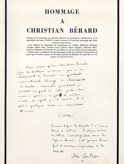 Hommage à Christian Bérard, 1949 - Text by Jean Cocteau, Colette, 4 pages