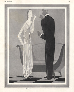 Eduardo Garcia Benito 1922 Elegant Evening Gown, Art Deco Style