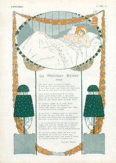 Le Meilleur Baiser, 1911 - Umberto Brunelleschi Topless, Poem, Text by Maurice Magre