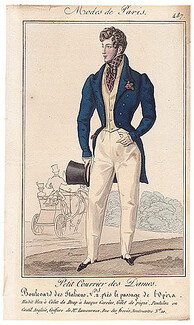 Petit Courrier des Dames 1827 N°487 Modes de Paris, Men's Clothing, Dandy