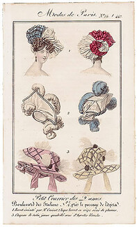 Petit Courrier des Dames 1827 N°447/35 Modes de Paris, Hats Mme Croizat Milliner