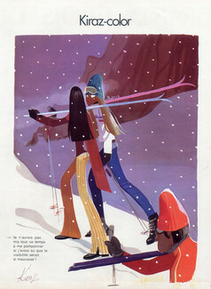 Edmond Kiraz 1974 Skiing, Les Parisiennes Skiers, Kiraz-color, Winter Sports