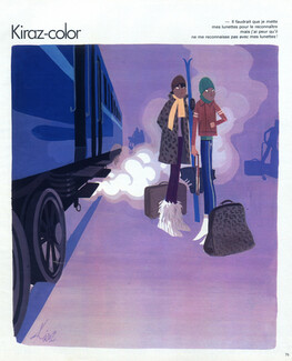 Edmond Kiraz 1978 Les Parisiennes, Kiraz-color, Train, Skiers