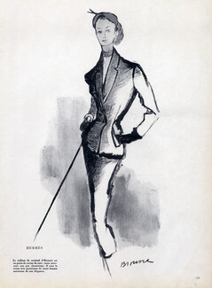 Hermès (Couture) 1951 Suit of Cocktail, Simone Brousse, Fashion Illustration
