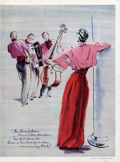 René Bouët-Willaumez 1937 Blouse Balloons, Bonwit Teller, Cuban Serenader's, Fashion Illustration