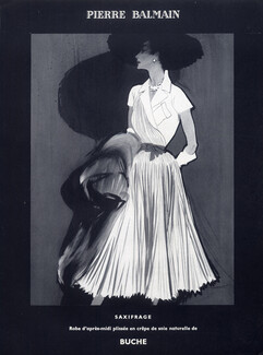 Pierre Balmain 1953 Silk Dress, René Gruau, Fashion Illustration