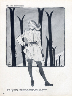 Paquin 1946 Skirt of Ski with Pants and Jacket, René Gruau, Fashion Illustration
