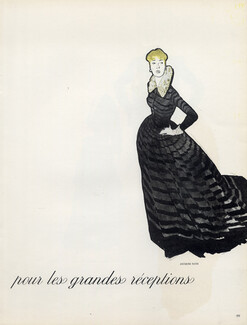 René Gruau 1947 Jacques Fath, Robert Piguet, Marcel Rochas, Christian Dior, Evening Gown, 3 pages