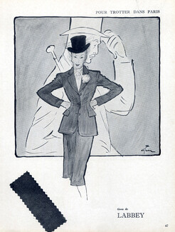 Labbey (Fabric) 1946 Suit, Dormeuil (back) René Gruau