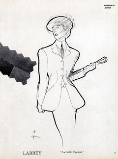 Labbey (Textile) 1947 Back Moreau & Cie, Suit Fashion Illustration, René Gruau