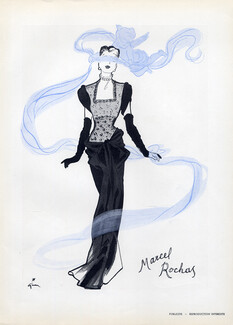 Marcel Rochas 1946 Back Marcelle Alix Jacques Heim, Evening Gown, René Gruau