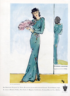 Nettie Rosenstein 1941 Evening Gown Embroidered Crown, Eric