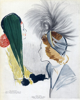 Rose Valois 1947 Feathers Hats, Jane Blanchot, Marcel R. Chassard