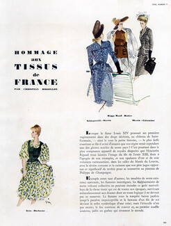 Hommage aux Tissus de France, 1944 - Bianchini Férier, Moreau & Cie, Bucol, Lesur René Gruau, Fashion Illustration, Text by Christian Rossillon, 4 pages