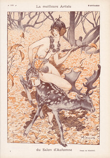 Miarko 1920 "The Best Artist of the Autumn Show" Deer, Sexy Girl Nude
