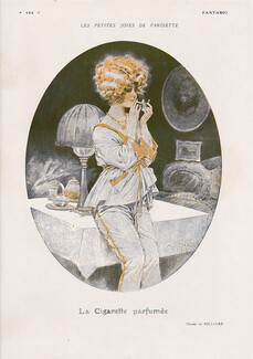 Maurice Millière 1920 La Cigarette Parfumée, The Smoker in Pajamas