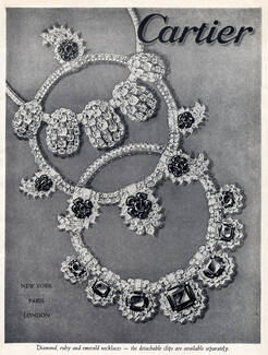 Cartier (Jewels) 1946 Diamond, Ruby and Emerald Necklaces, Clips