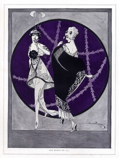 Portalez 1914 Fashion Illustration, Evening Gown, Art Deco Style