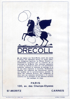 Drecoll 1927 Label, Address 130 Avenue des Champs-Elysées, St Moritz, Cannes, Amazone