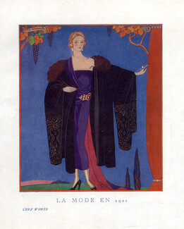 Worth 1921 George Barbier, Evening Gown, Fashion Illustration, Art Deco Style