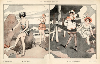 Fabien Fabiano 1918 "a la Mer, A la Campagne" Bathing Beauty