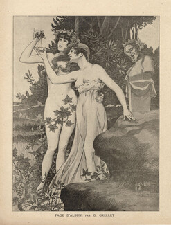 G. Grellet 1918 "Page d'Album" Nude Mythology, Grapes Harvest