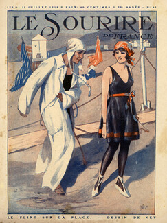 Ney 1918 "Le Flirt sur la Plage" Swimmer, Bathing Beauty Beachwear