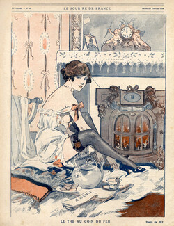 Le Thé au coin du feu, 1918 - Ney Sexy Girl, Lingerie, Decorative Arts