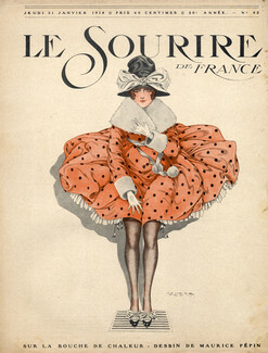 Maurice Pépin 1918 On the hot-air vent, Elegant Fashion Coat Fur