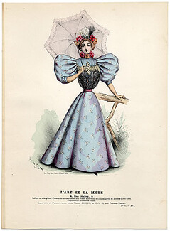 L'Art et la Mode 1895 N°17 Complete magazine with colored fashion engraving by Marie de Solar, 20 pages