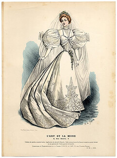 L'Art et la Mode 1895 N°39 Colored engraving by Marie de Solar, Wedding Dress, 20 pages