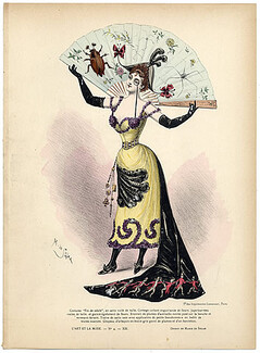 L'Art et la Mode 1892 N°4 Colored engraving by Marie de Solar, Fan