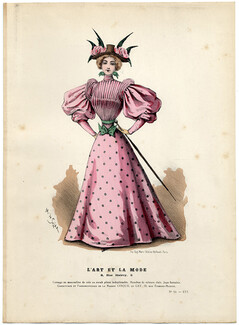 L'Art et la Mode 1895 N°13 Marie de Solar, colored fashion lithograph