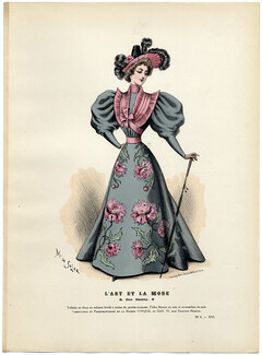 L'Art et la Mode 1895 N°06 Marie de Solar, colored fashion lithograph, Poppies