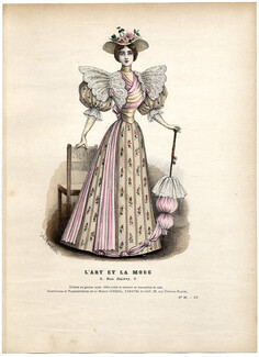 L'Art et la Mode 1894 N°29 Jules Hanriot, colored fashion lithograph, Umbrella