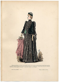 L'Art et la Mode 1890 N°07 Marie de Solar, colored fashion lithograph, Fur Spring Coat