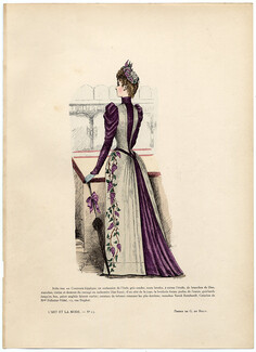 L'Art et la Mode 1890 N°15 G. de Billy, colored fashion lithograph, Dress for the Horse Racing