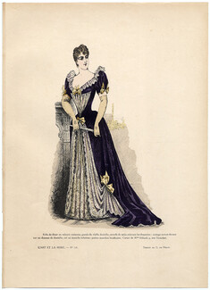L'Art et la Mode 1890 N°16 G. de Billy, colored fashion lithograph, Dinner Dress