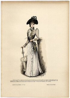 L'Art et la Mode 1890 N°28 G. de Billy, hand colored fashion plate, Louis XVI Jacket