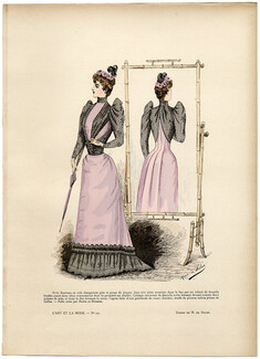 L'Art et la Mode 1890 N°29 Marie de Solar, hand colored fashion plate, Dress by Morin et Blossier