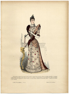 L'Art et la Mode 1890 N°37 G. de Billy, colored fashion lithograph, Dinner Dress