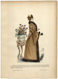 L'Art et la Mode 1890 N°47 Marie de Solar, hand colored fashion plate, Coat from Chave et Cie
